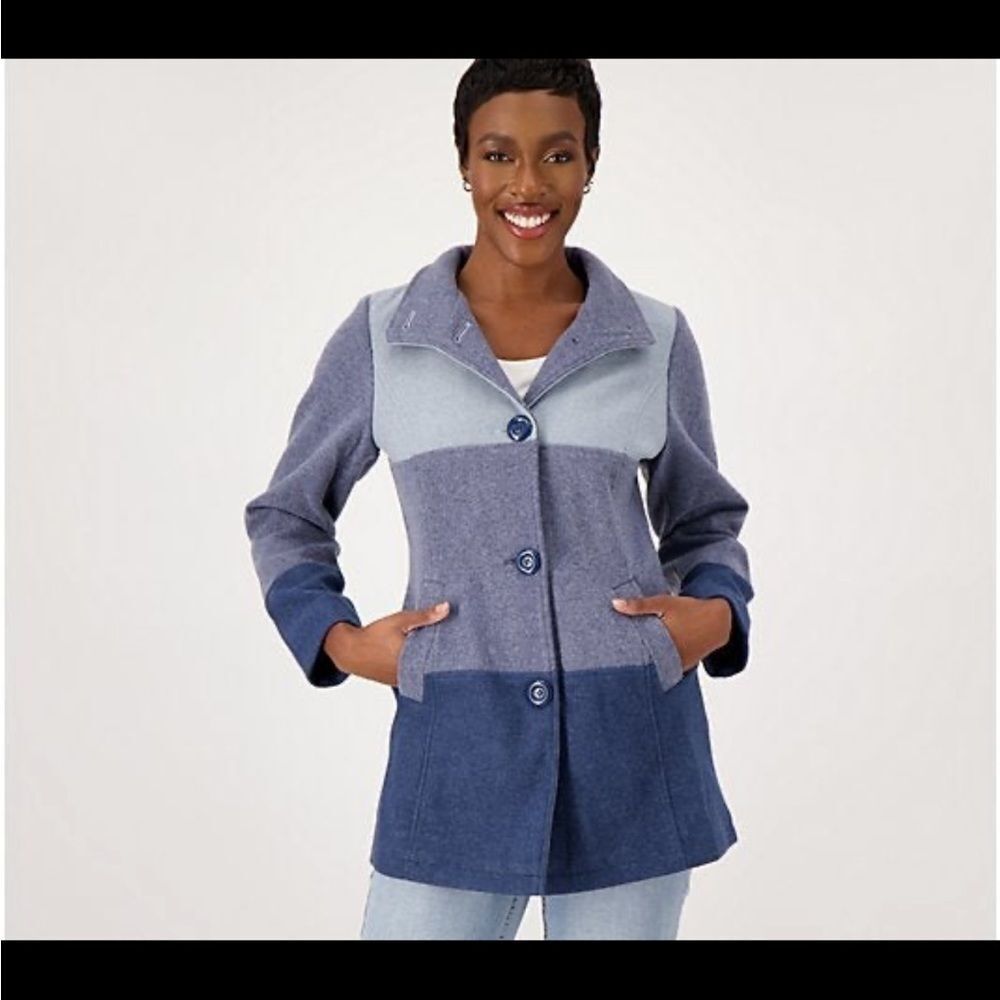 Isaac Mizrahi NEW‎ XS Color Block Faux Wool Coat